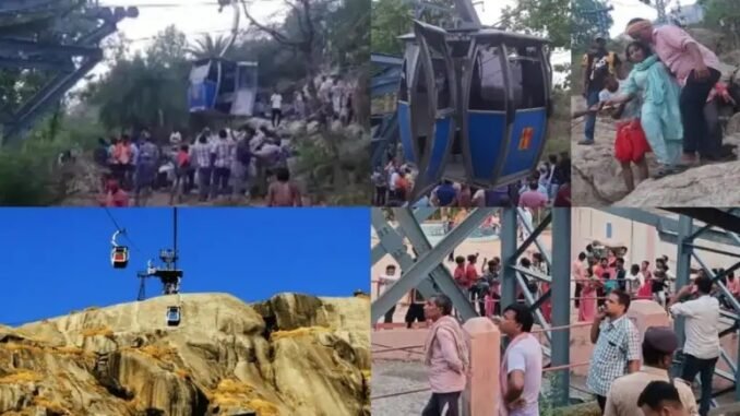 Jharkhand Ropeway accident 20 तासांपासून हवेत लटकताहेत 48 जण; ड्रोननं अन्नपाण्याचा पुरवठा, बचावकार्य सुरु l Jharkhand accident on Trikut Mountain Tourists 48 trapped in Ropeway